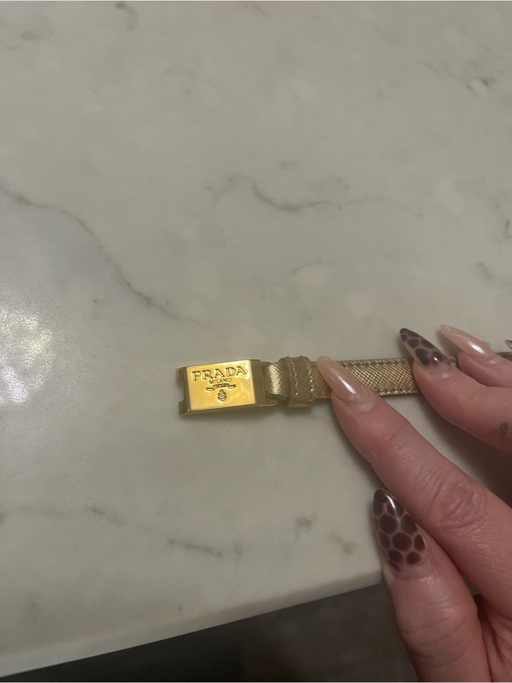 Prada Gold Plate and Beige Leather Bracelet - Picture 7 of 12